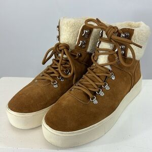 Marc Fisher Tan Suede Sneakers with Faux Fur